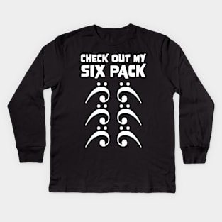 Check Out My Six Pack Bass Clefs for Bass Player Kids Long Sleeve T-Shirt